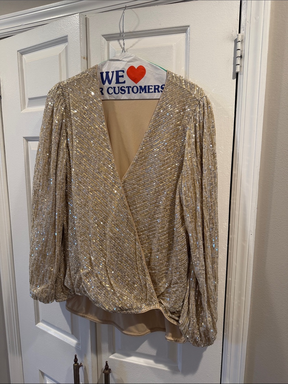 Boston Proper Gold Sequin Wrap Blouse
